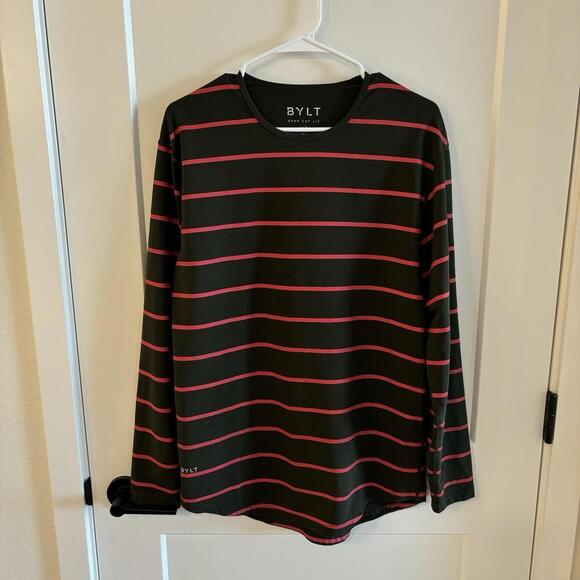 Other - Men’s BYLT Basics Green And Red Striped Long Sleeve Shirt - Size M -Drop Cut Lux